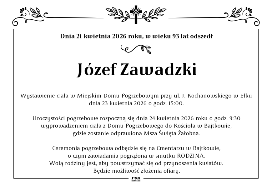 Józef Zawadzki - nekrolog